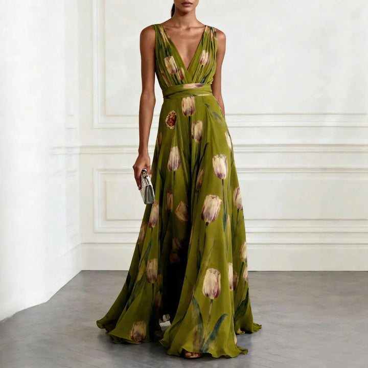 Felicity | Floral Deep V-Neck Wrap Maxi Gown