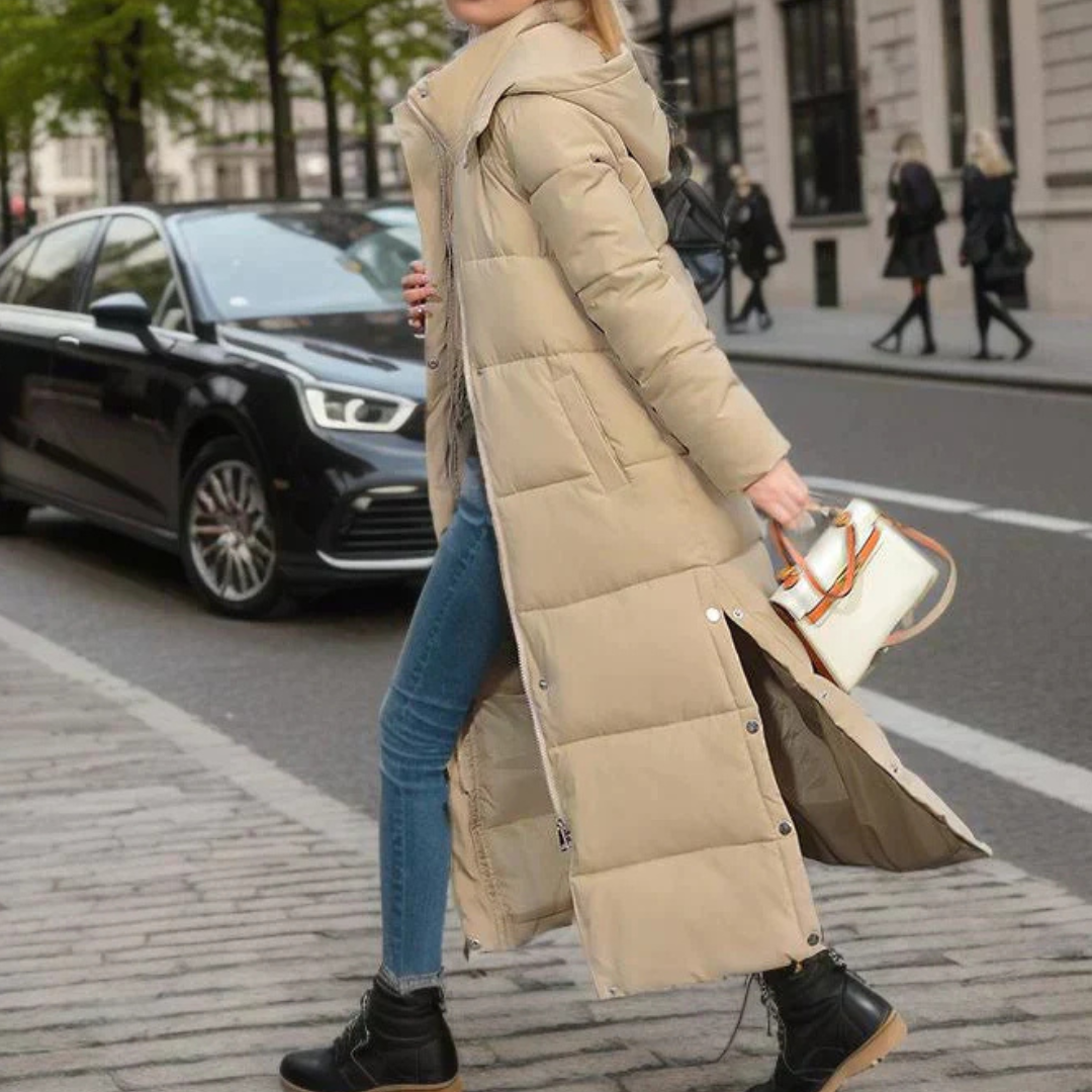 Ilse | Hooded Long Puffer Coat with Side Pockets