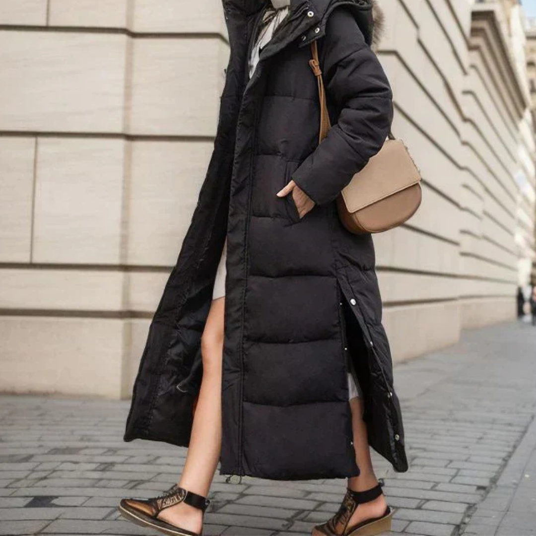 Ilse | Hooded Long Puffer Coat with Side Pockets