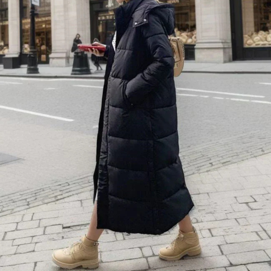Ilse | Hooded Long Puffer Coat with Side Pockets