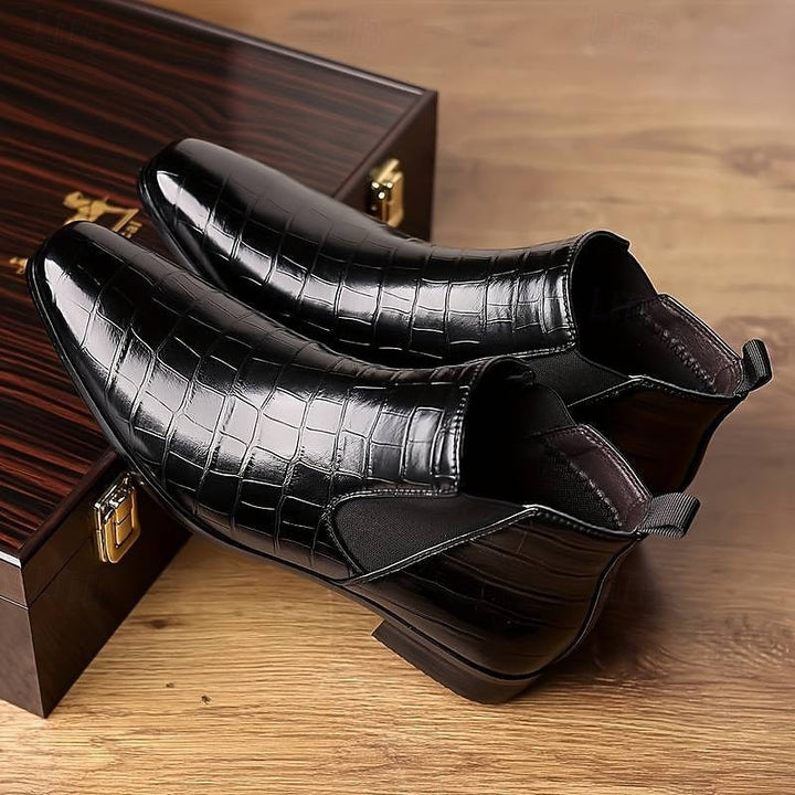 Lowell | Textured Slip-On Chelsea Boots with Low Heel