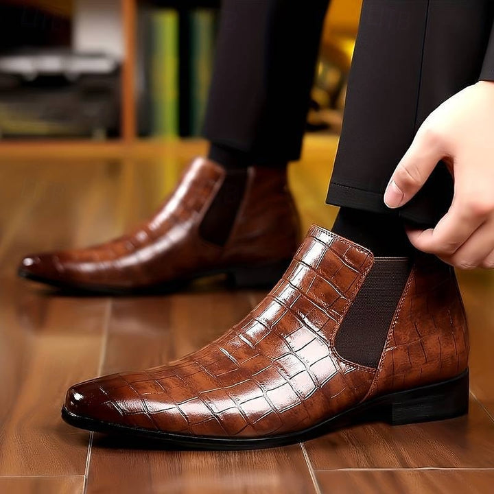 Lowell | Textured Slip-On Chelsea Boots with Low Heel