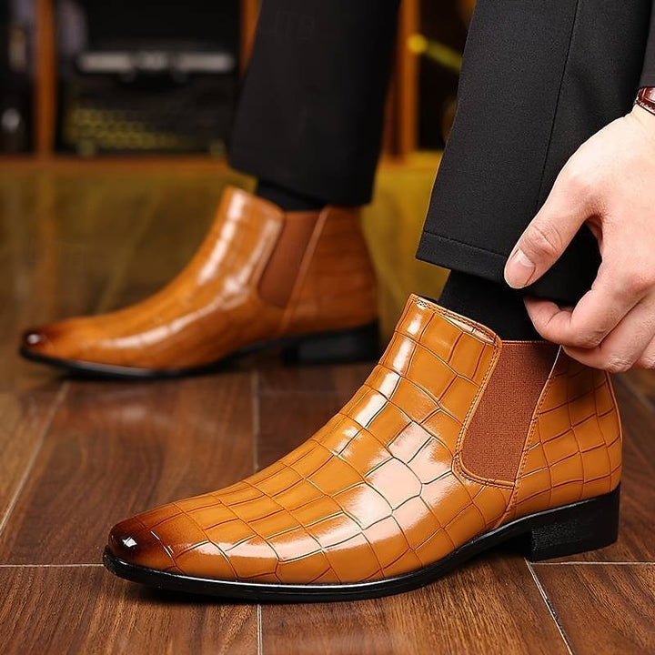 Lowell | Textured Slip-On Chelsea Boots with Low Heel