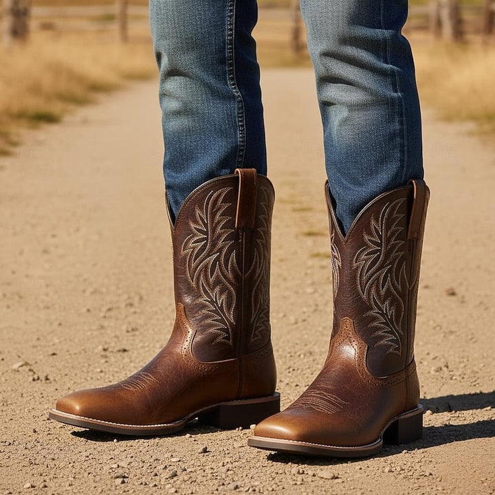 Ivor | Embroidered Two-Tone Square-Toe Western Cowboy Boots