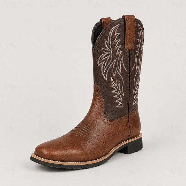 Ivor | Embroidered Two-Tone Square-Toe Western Cowboy Boots