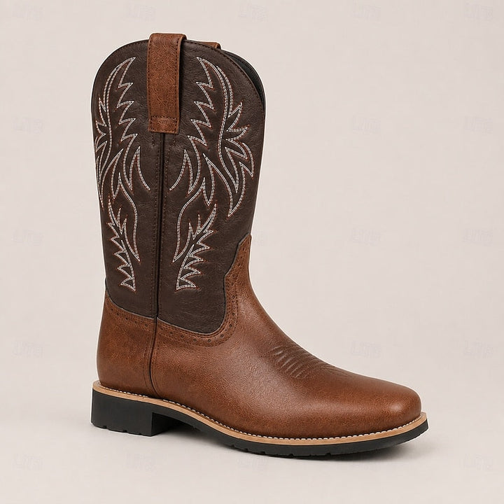 Ivor | Embroidered Two-Tone Square-Toe Western Cowboy Boots