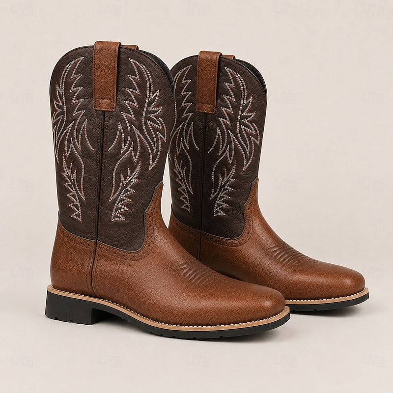 Ivor | Embroidered Two-Tone Square-Toe Western Cowboy Boots