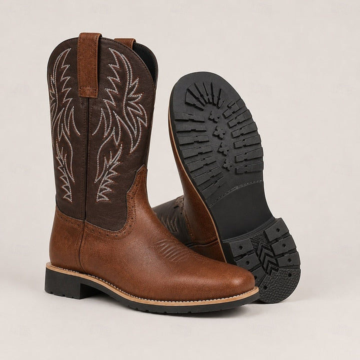 Ivor | Embroidered Two-Tone Square-Toe Western Cowboy Boots
