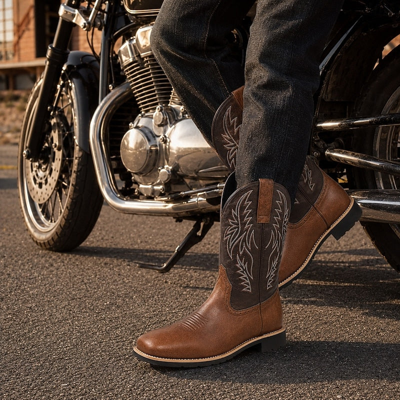 Ivor | Embroidered Two-Tone Square-Toe Western Cowboy Boots