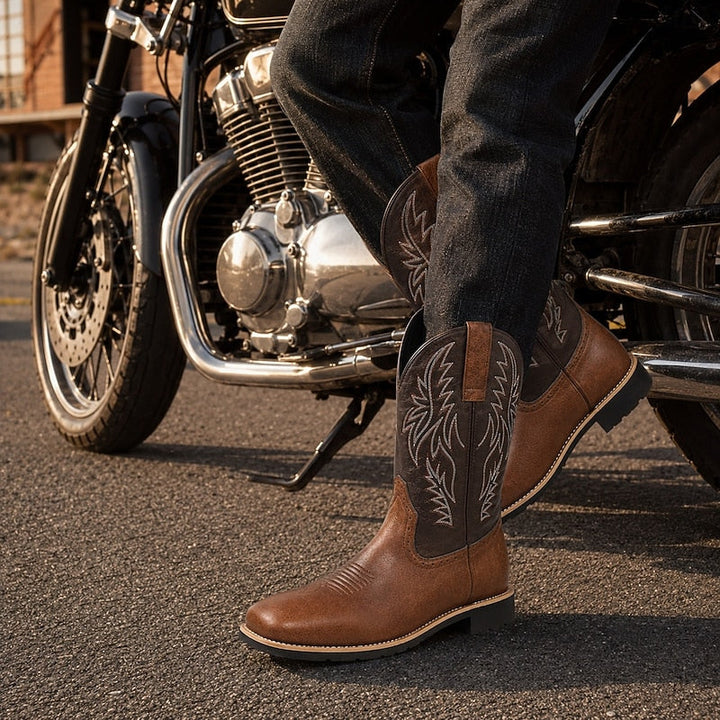 Ivor | Embroidered Two-Tone Square-Toe Western Cowboy Boots