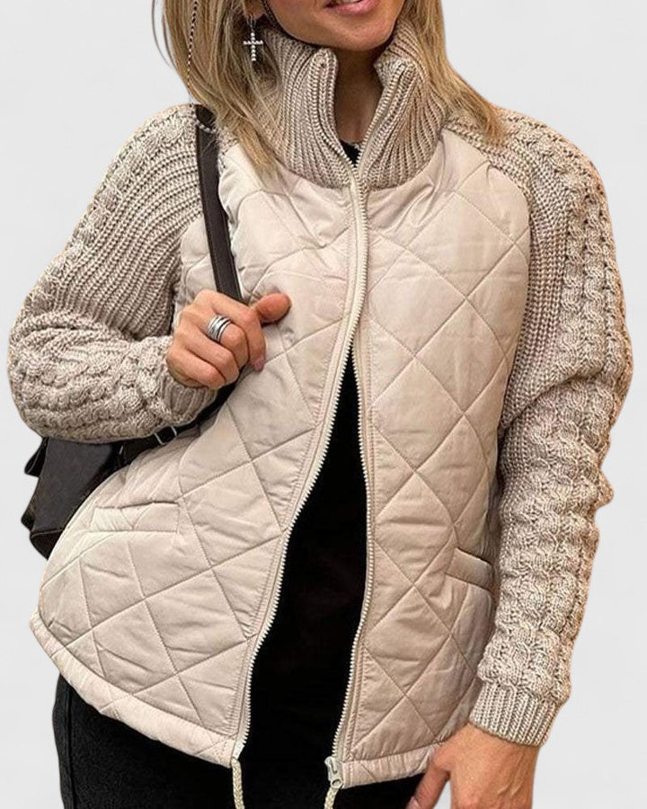 Freda | Quilted Zip-Up Jacket with Cable Knit Sleeves