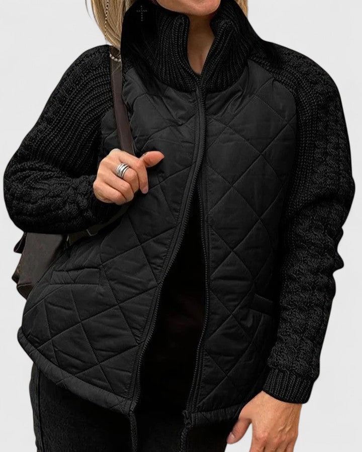 Freda | Quilted Zip-Up Jacket with Cable Knit Sleeves