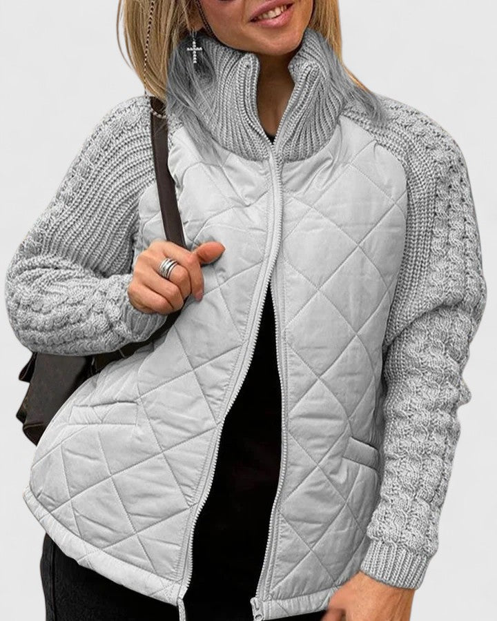 Freda | Quilted Zip-Up Jacket with Cable Knit Sleeves