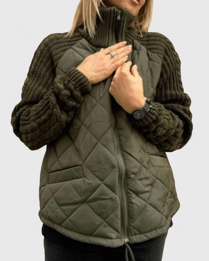 Freda | Quilted Zip-Up Jacket with Cable Knit Sleeves