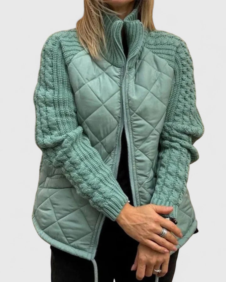Freda | Quilted Zip-Up Jacket with Cable Knit Sleeves
