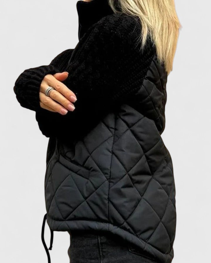 Freda | Quilted Zip-Up Jacket with Cable Knit Sleeves