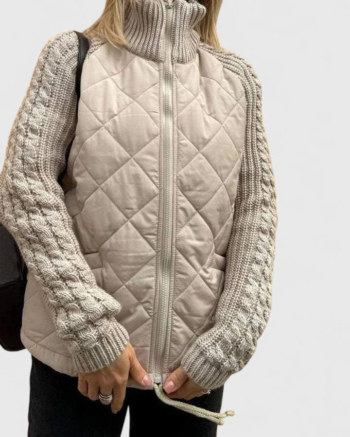 Freda | Quilted Zip-Up Jacket with Cable Knit Sleeves