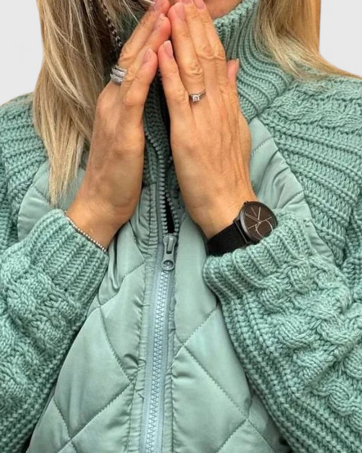 Freda | Quilted Zip-Up Jacket with Cable Knit Sleeves