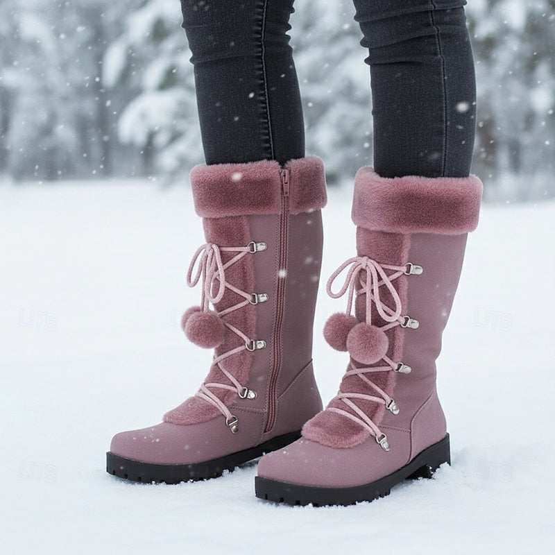 Hollis | Waterproof Knee-High Lace-Up Snow Boots with Fur-Trimmed Cuff