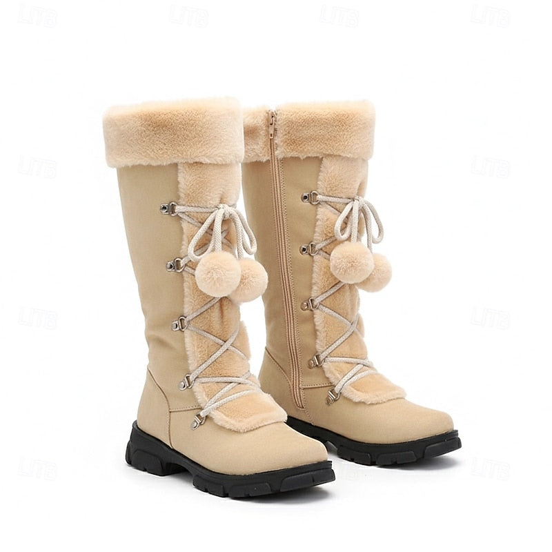 Hollis | Waterproof Knee-High Lace-Up Snow Boots with Fur-Trimmed Cuff