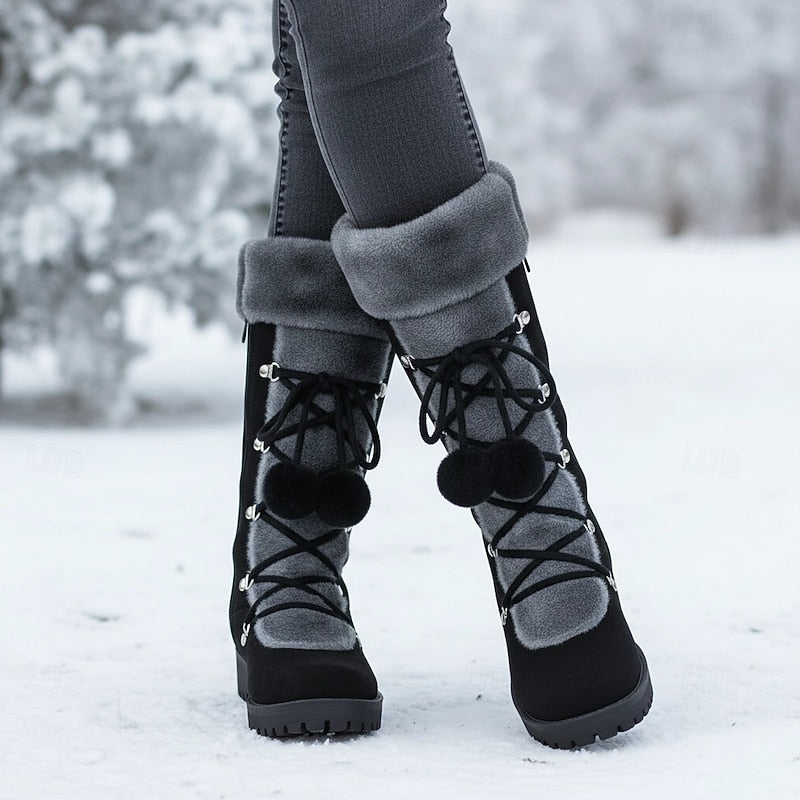 Hollis | Waterproof Knee-High Lace-Up Snow Boots with Fur-Trimmed Cuff