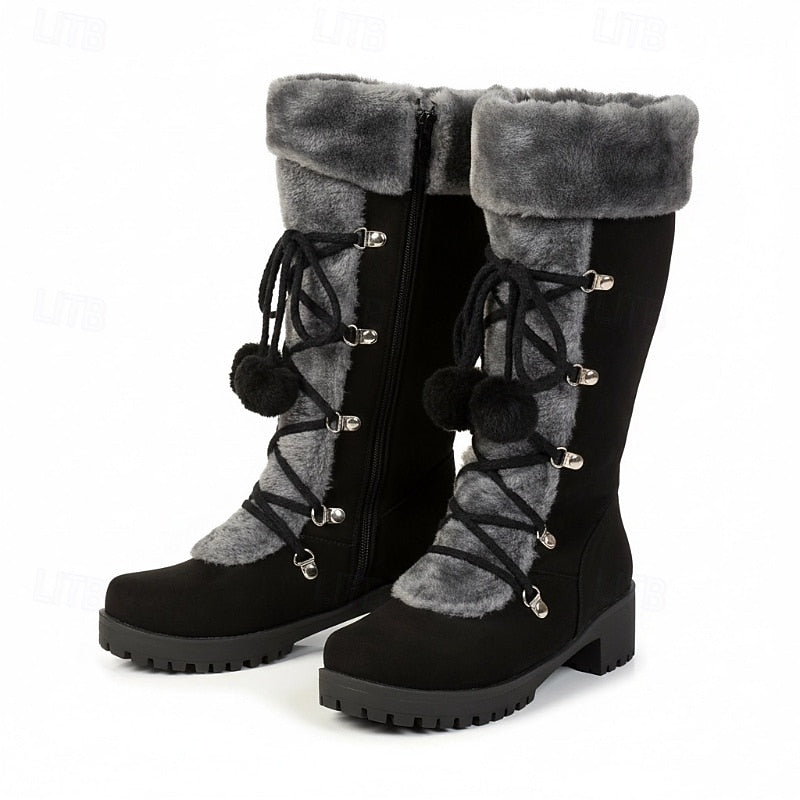 Hollis | Waterproof Knee-High Lace-Up Snow Boots with Fur-Trimmed Cuff