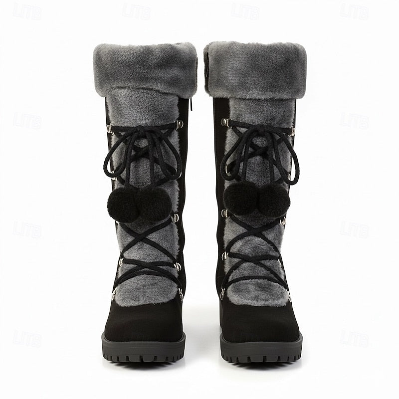 Hollis | Waterproof Knee-High Lace-Up Snow Boots with Fur-Trimmed Cuff