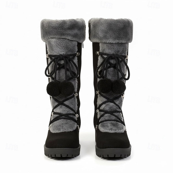 Hollis | Waterproof Knee-High Lace-Up Snow Boots with Fur-Trimmed Cuff