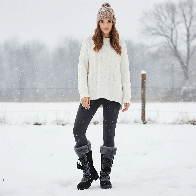 Hollis | Waterproof Knee-High Lace-Up Snow Boots with Fur-Trimmed Cuff