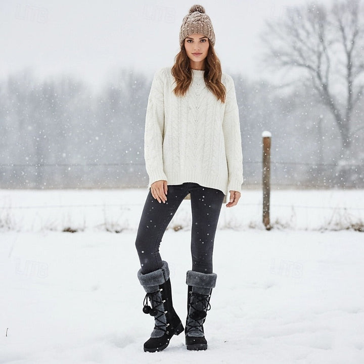 Hollis | Waterproof Knee-High Lace-Up Snow Boots with Fur-Trimmed Cuff