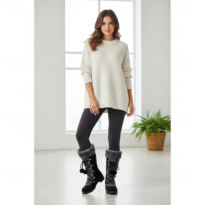 Hollis | Waterproof Knee-High Lace-Up Snow Boots with Fur-Trimmed Cuff