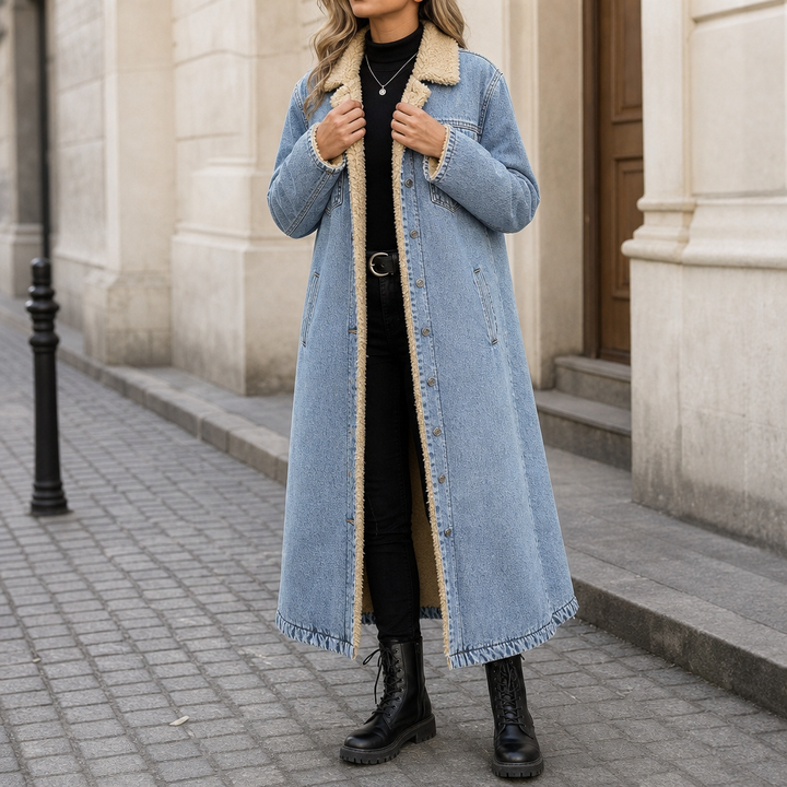 Fern | Sherpa-Lined Long Denim Winter Coat