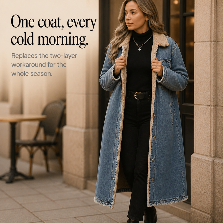 Fern | Sherpa-Lined Long Denim Winter Coat