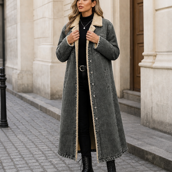 Fern | Sherpa-Lined Long Denim Winter Coat