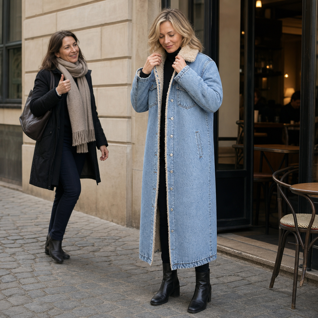 Fern | Sherpa-Lined Long Denim Winter Coat