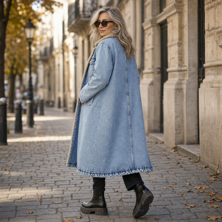 Fern | Sherpa-Lined Long Denim Winter Coat