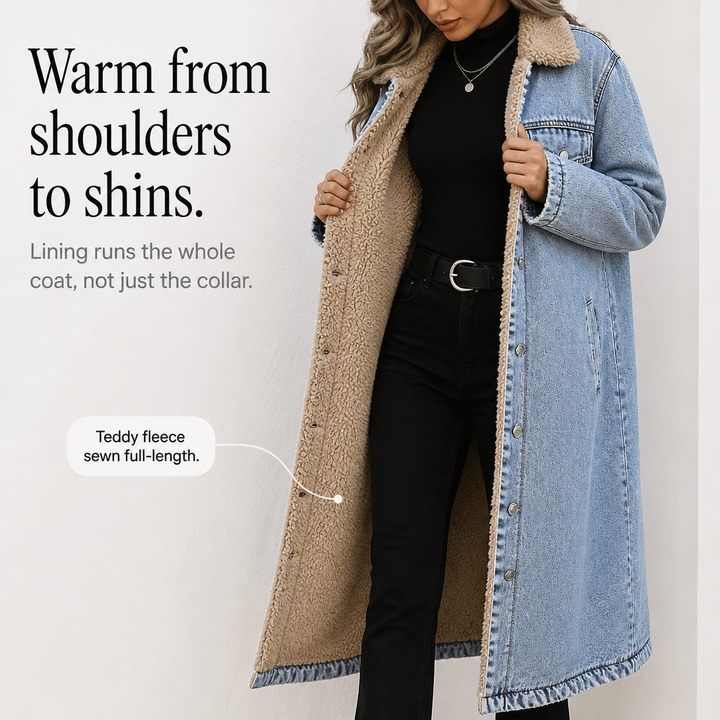 Fern | Sherpa-Lined Long Denim Winter Coat