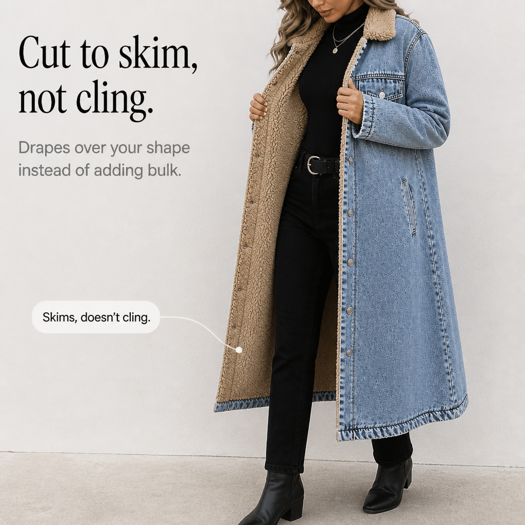 Fern | Sherpa-Lined Long Denim Winter Coat