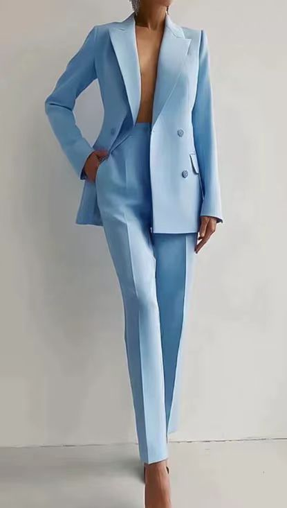 Selena | Double-Breasted Blazer and Slim Pants Suit Set
