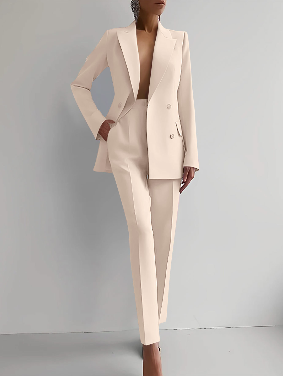 Selena | Double-Breasted Blazer and Slim Pants Suit Set