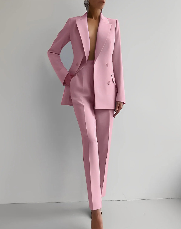 Selena | Double-Breasted Blazer and Slim Pants Suit Set