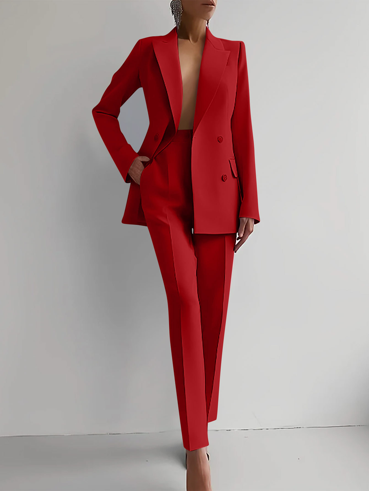 Selena | Double-Breasted Blazer and Slim Pants Suit Set