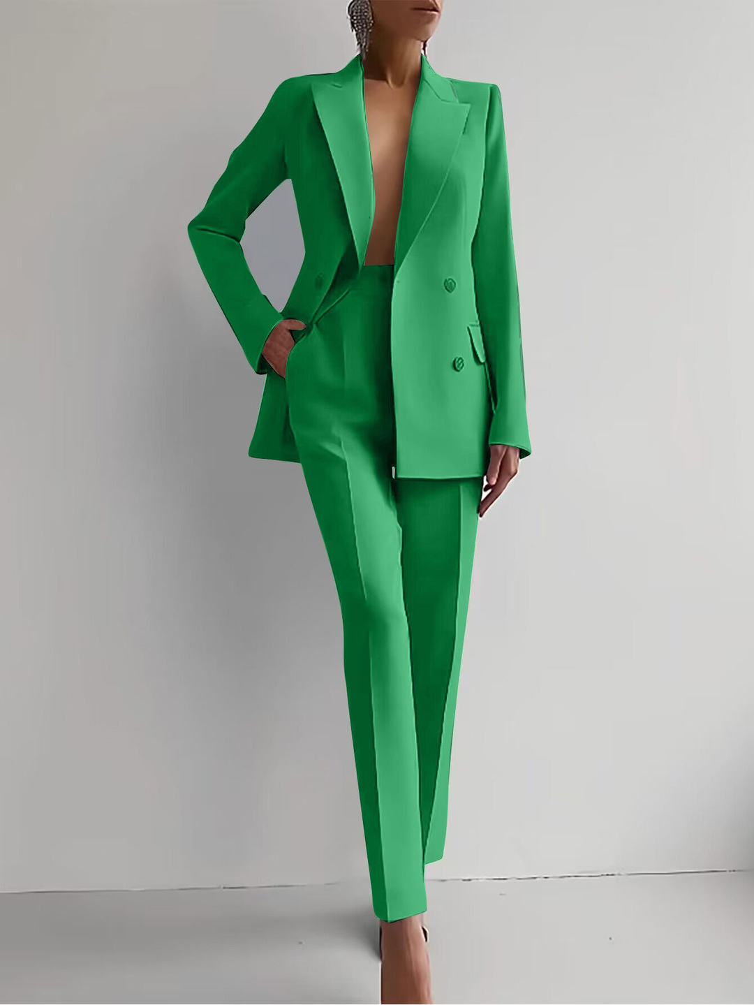 Selena | Double-Breasted Blazer and Slim Pants Suit Set