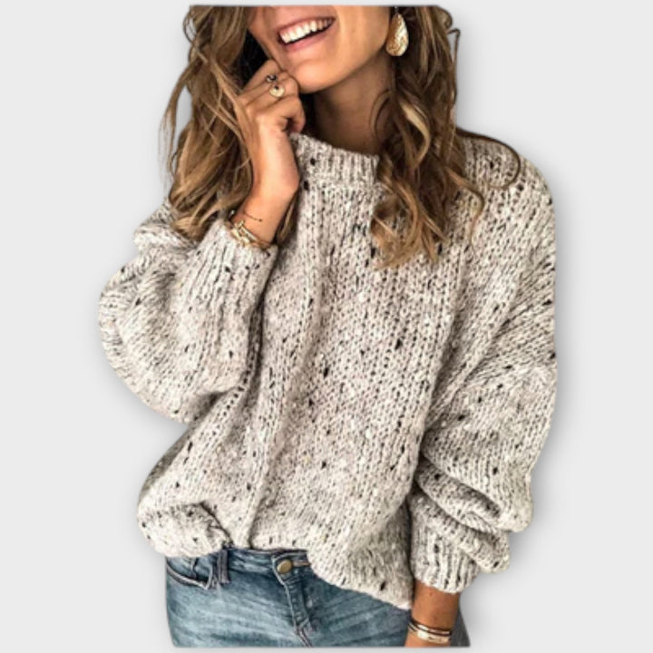 Thora | Oversized Chunky Knit Mock-Neck Sweater with Balloon Sleeves