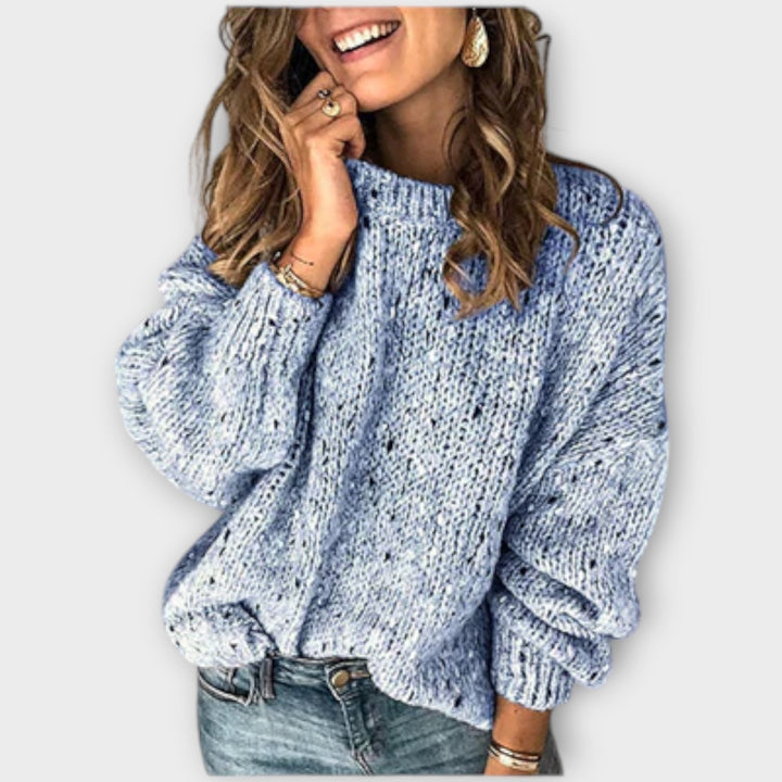 Thora | Oversized Chunky Knit Mock-Neck Sweater with Balloon Sleeves
