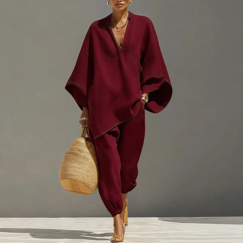 Esther | Batwing Sleeve Top and Wide-Leg Pants Set
