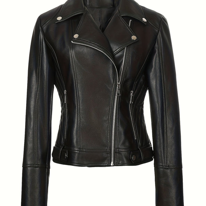 Gia | Slim-Fit Faux-Leather Biker Jacket with Asymmetric Zip