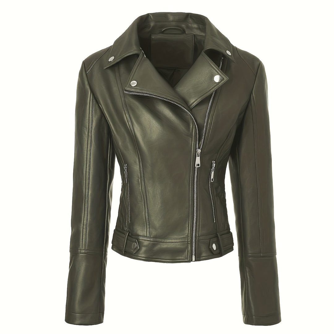 Gia | Slim-Fit Faux-Leather Biker Jacket with Asymmetric Zip