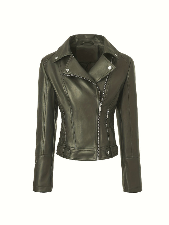 Gia | Slim-Fit Faux-Leather Biker Jacket with Asymmetric Zip