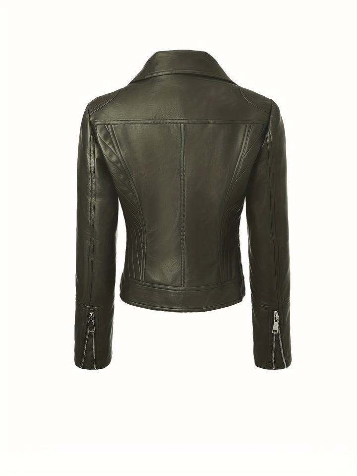 Gia | Slim-Fit Faux-Leather Biker Jacket with Asymmetric Zip